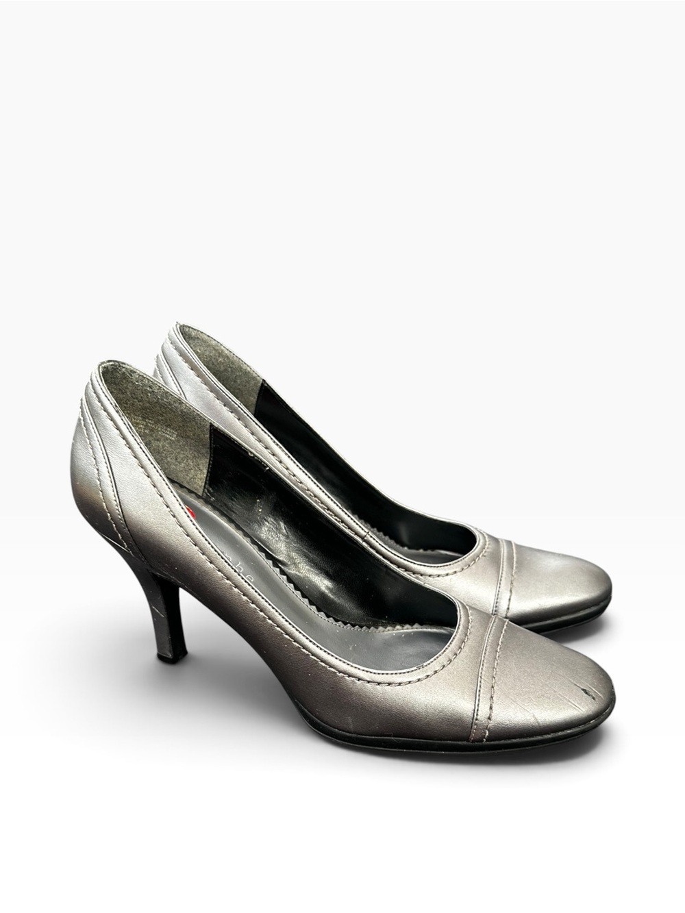 Apostrophe Pewter Metallic Almond Toe Heels Pumps 3"